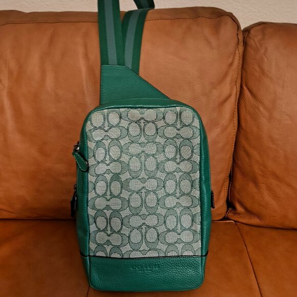 Coach Green Signature Canvas & Leather Sling Bag - Picture 1 of 5